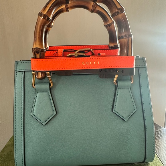 Gucci Mini Diana Bamboo Handle Tote Leather Light Blue Turquoise - Picture 10 of 13
